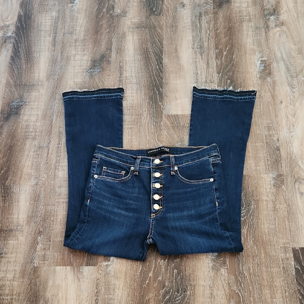 Veronica Beard Dark Blue 10" Carolyn Baby Boot Cropped Jeans Size 29 - Picture 2 of 10